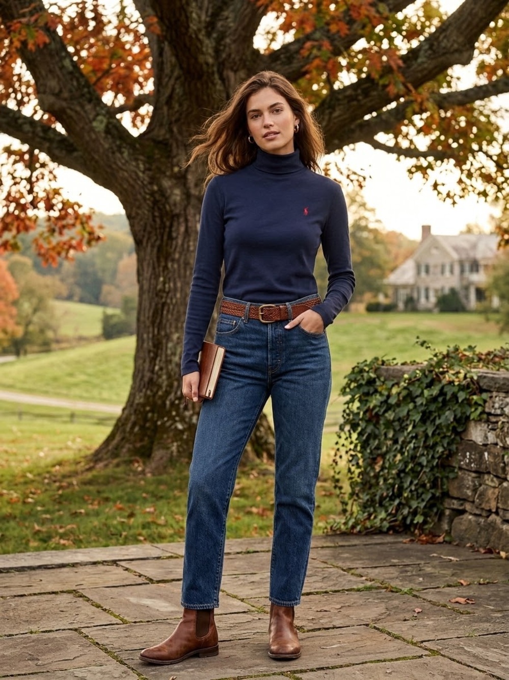 Ralph Lauren Sport Cotton Navy Mock Preppy Fall Turtleneck SZ L